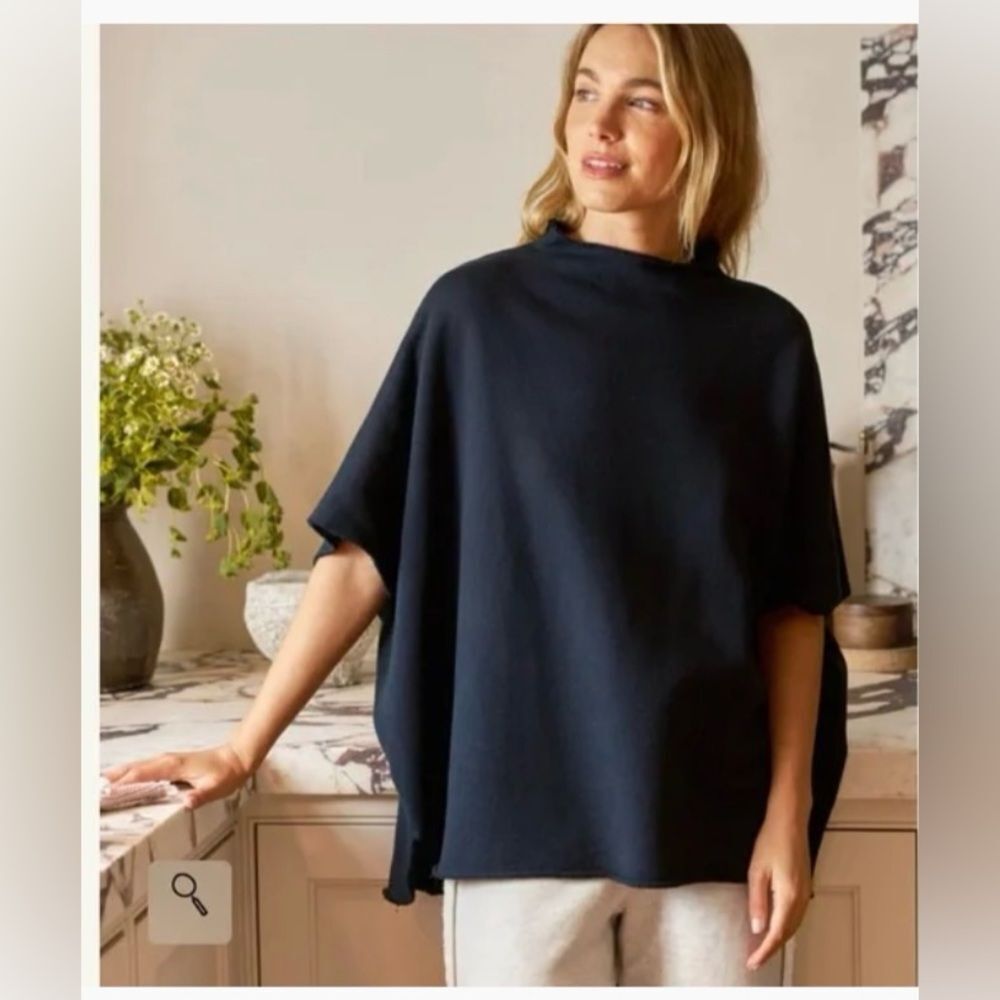 Frank & Eileen Audrey Funnel Neck Capelet Sweatshirt Top Black EUC